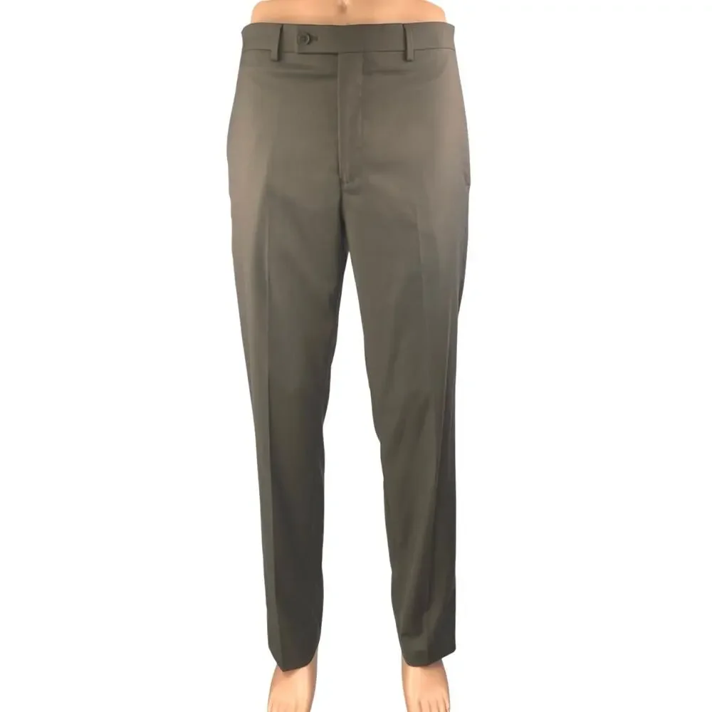 Calvin Klein Men's Brown Pleated Straight Leg Trousers Dress Pants Size 32x33